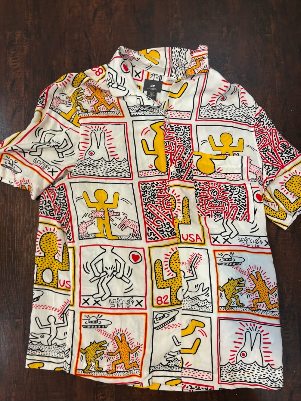 H&M x Keith Haring Men's Short Sleeve Button-Down Shirt